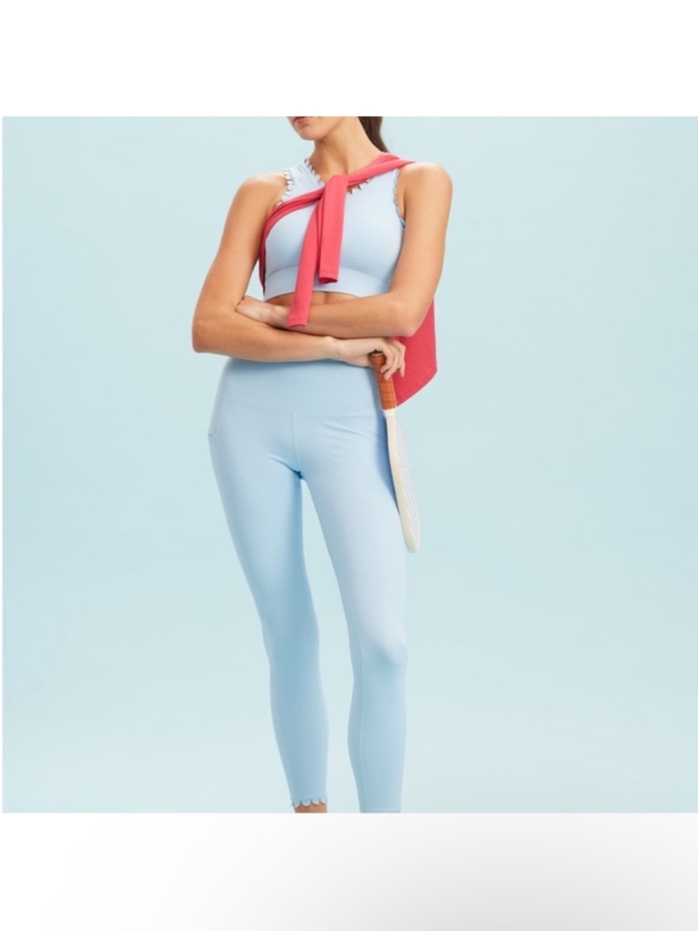 Light Blue Scallop Trim Active Leggings - Picture 2 of 4